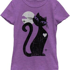 LOST GODS Full Moon Cat Heart Girls Small 6/6X Purple Tee T-Shirt NEW Halloween